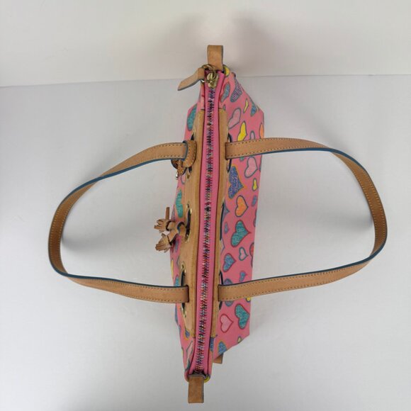 Authentic Dooney & Bourke Tassel Zip Top Heart Print Shoulder Bag. - Picture 5 of 16